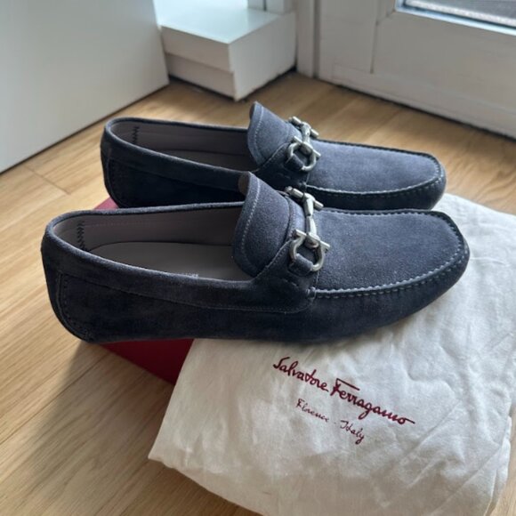 Salvatore Ferragamo Asphault Buc Suede Loafers - Picture 1 of 6